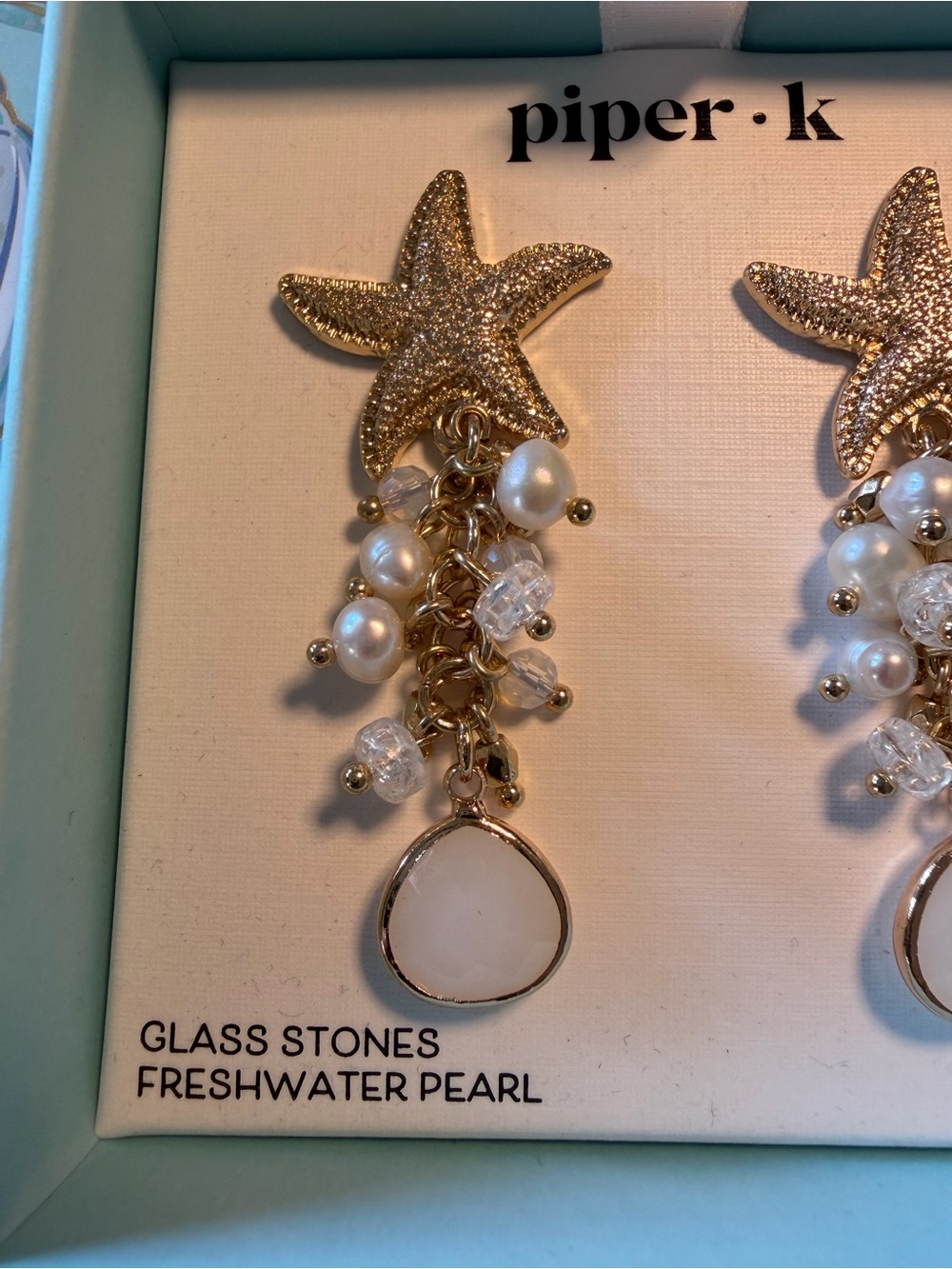 piper·k Gold Starfish Pearl Drop Earrings - Gold and White - Picture 4 of 8